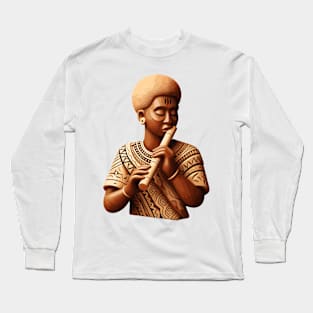 Afrocentric Woman Wooden Carving Long Sleeve T-Shirt